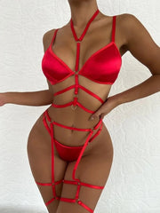 Satin Strappy Bandage Sexy Lingerie Set