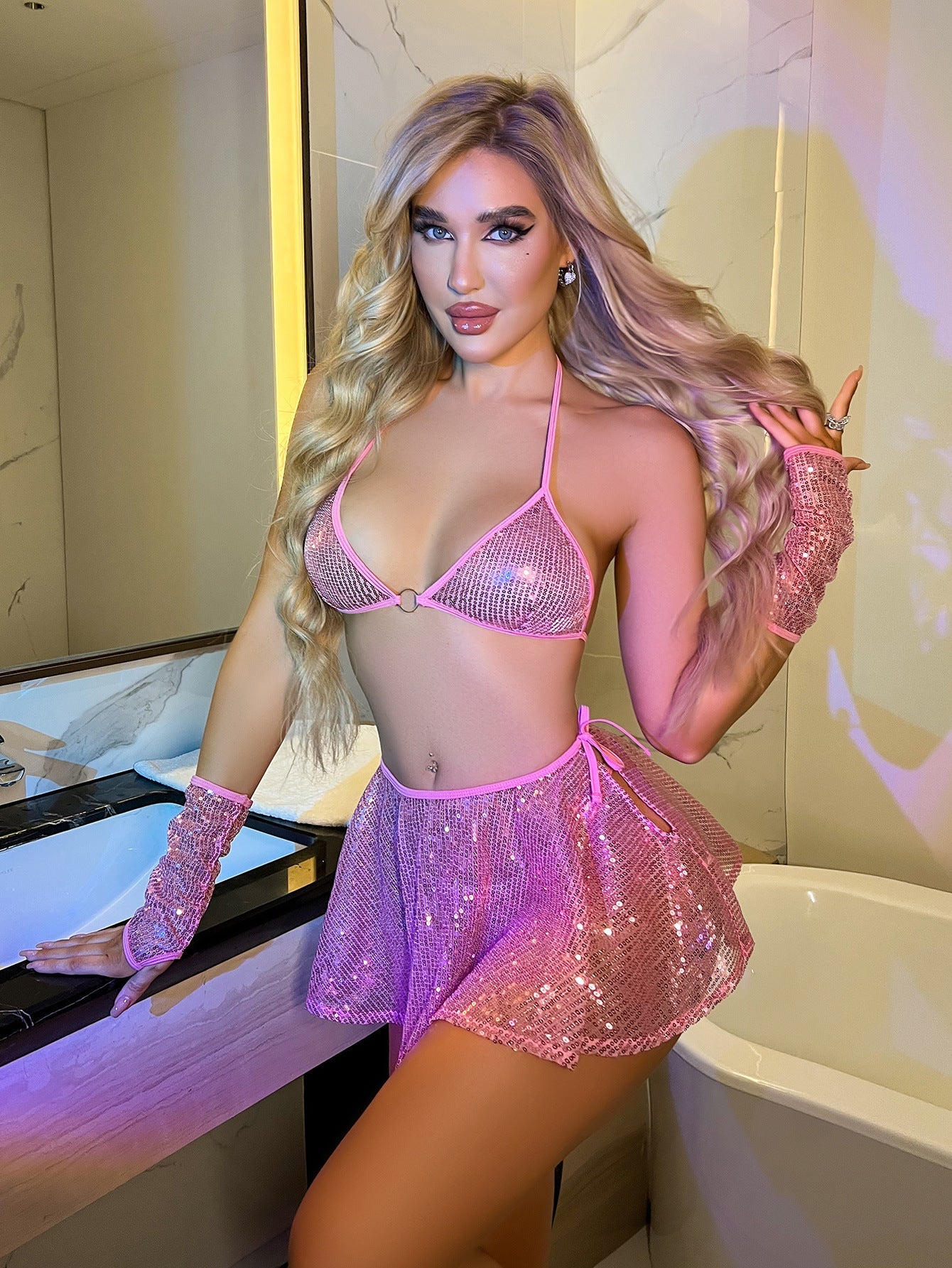 New Sequin Glitter Nightclub Suit Sexy Lingerie Set