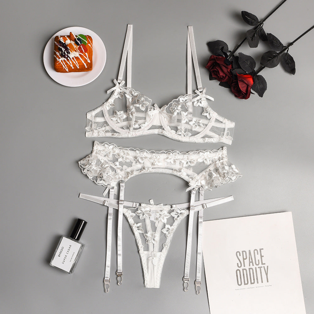 Floral Embroidery Cute Pure Beauty Lingerie Set - Sexyzara