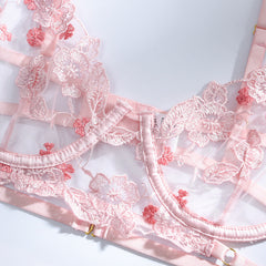 Sexy Dessous-Set aus Spitzennetz mit Blumenstickerei