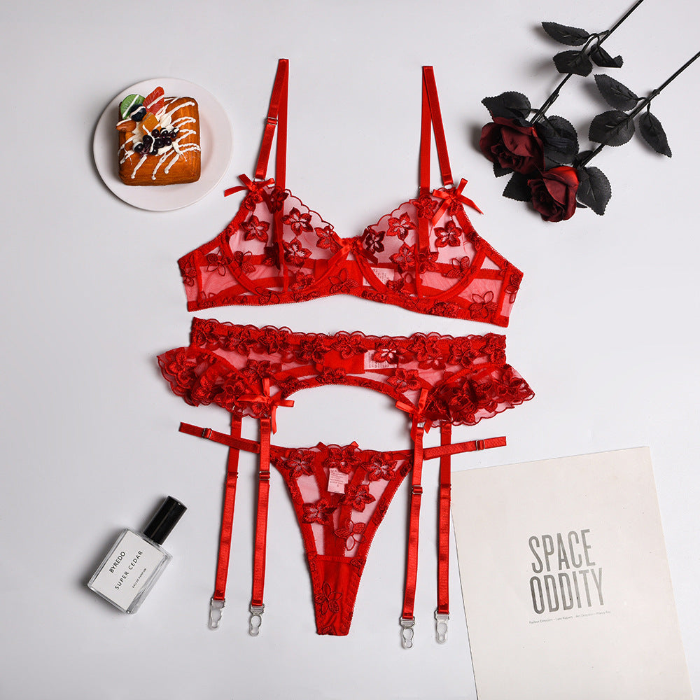 Floral Embroidery Cute Pure Beauty Lingerie Set - Sexyzara