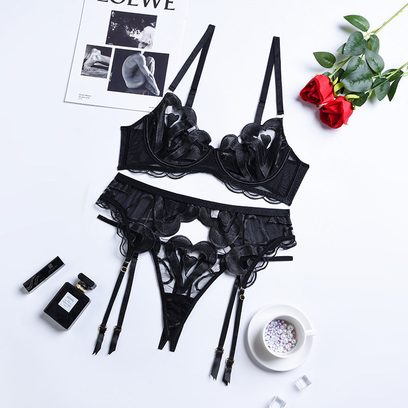 New Lace Mesh Embroidery Sexy Lingerie Set