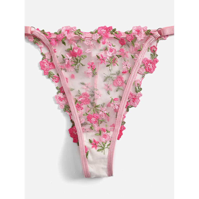 Conjunto de lencería sexy con encaje calado y bordado floral