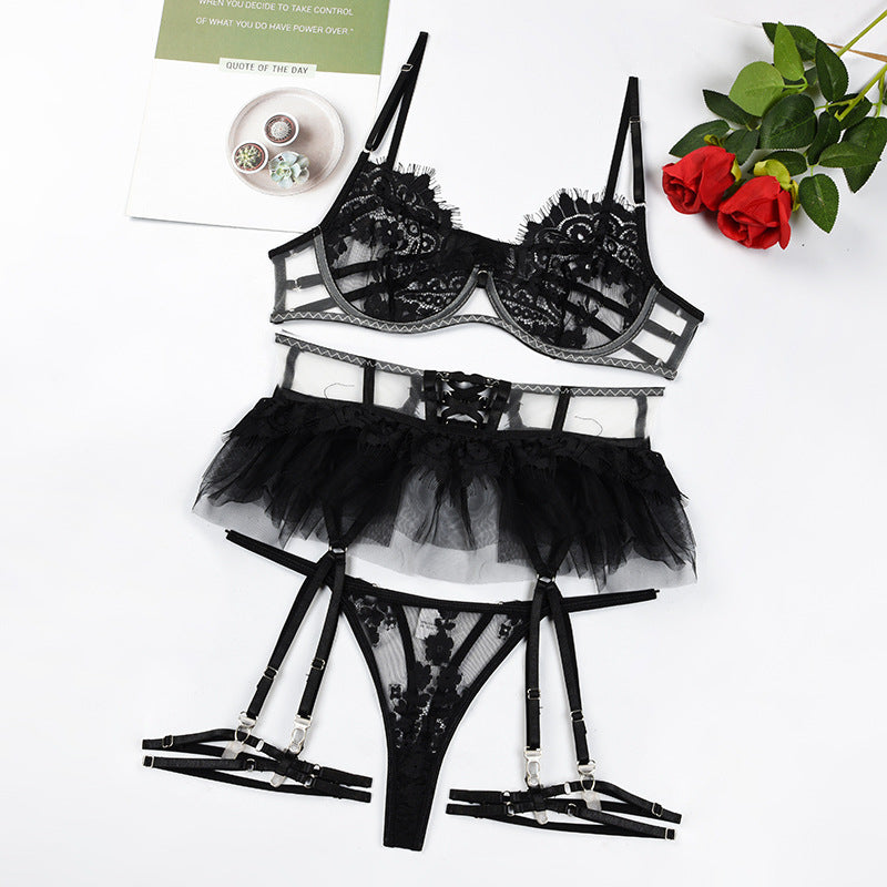 Stickerei Spitze Wimpern Spitze Sexy Dessous Set