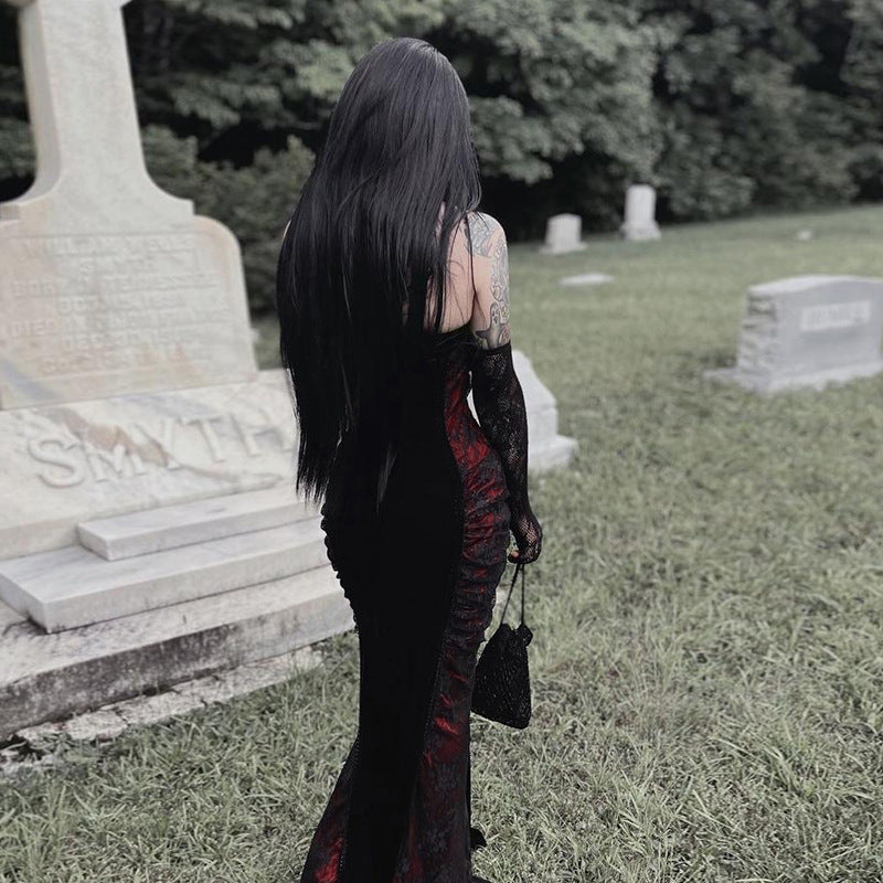 Slim-Fit Contrast Fishtail Gothic Dress