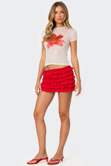 Mesh Printed Round Neck T-Shirt Top 2yk