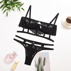 Sexy Dessous-Set mit Halbschalen-BH und ausgehöhltem Design