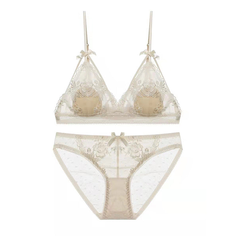 Sexy Lingerie Flower Embroidery Lace Mesh Bra Set