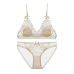 Sexy Lingerie Flower Embroidery Lace Mesh Bra Set