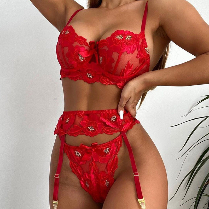 Conjunto de lencería sexy de encaje bordado