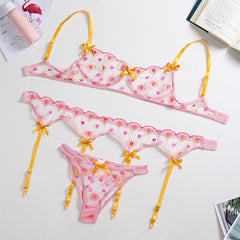 Sexy Transparent Heart Bow Three-Piece Lingerie Set