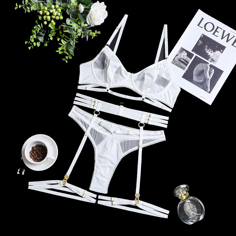 Sexy Dessous-Set mit transparentem Netzstoff und Riemchen