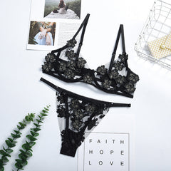 Sexy Romantic Flower Embroidery Perspective Sexy Lingerie Set