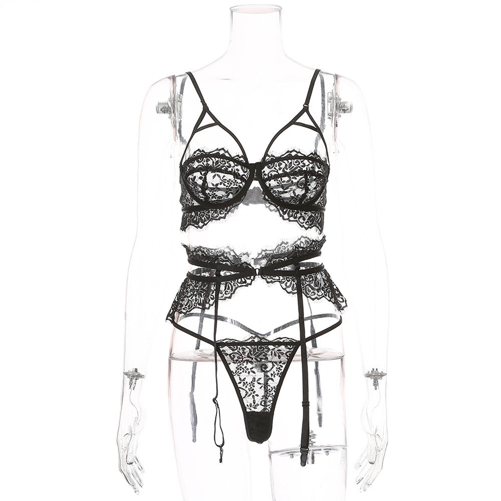 Sexy Lace Eyelash Lingerie 3 Piece Set