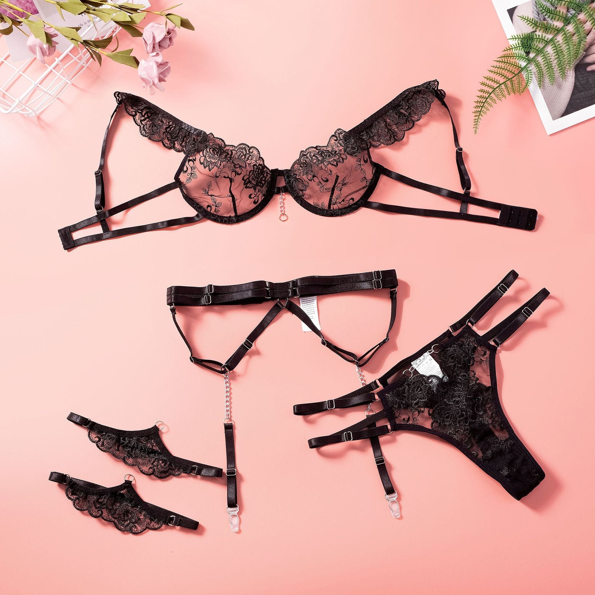 Perspective Embroidery Lace Sexy Lingerie Set