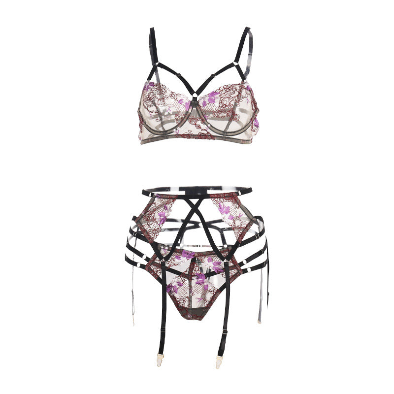 Lace Embroidery Hollow Sexy Lingerie Set