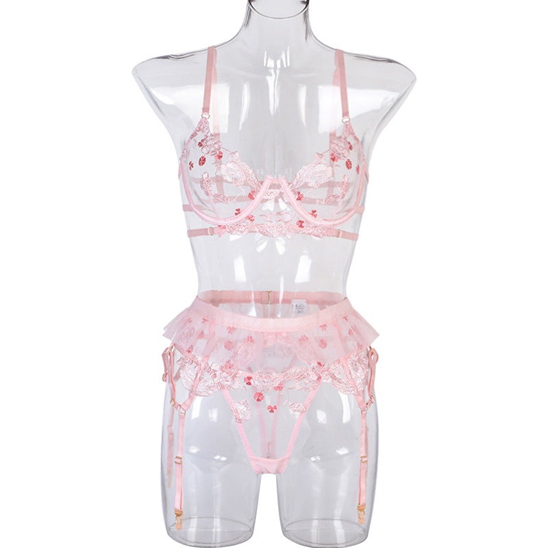 Mesh Flower Perspective Stitching Cross Sexy Lingerie Set