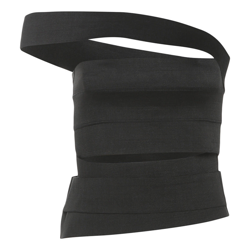 Slim-Fit Street Style Slant Neck Halter Top