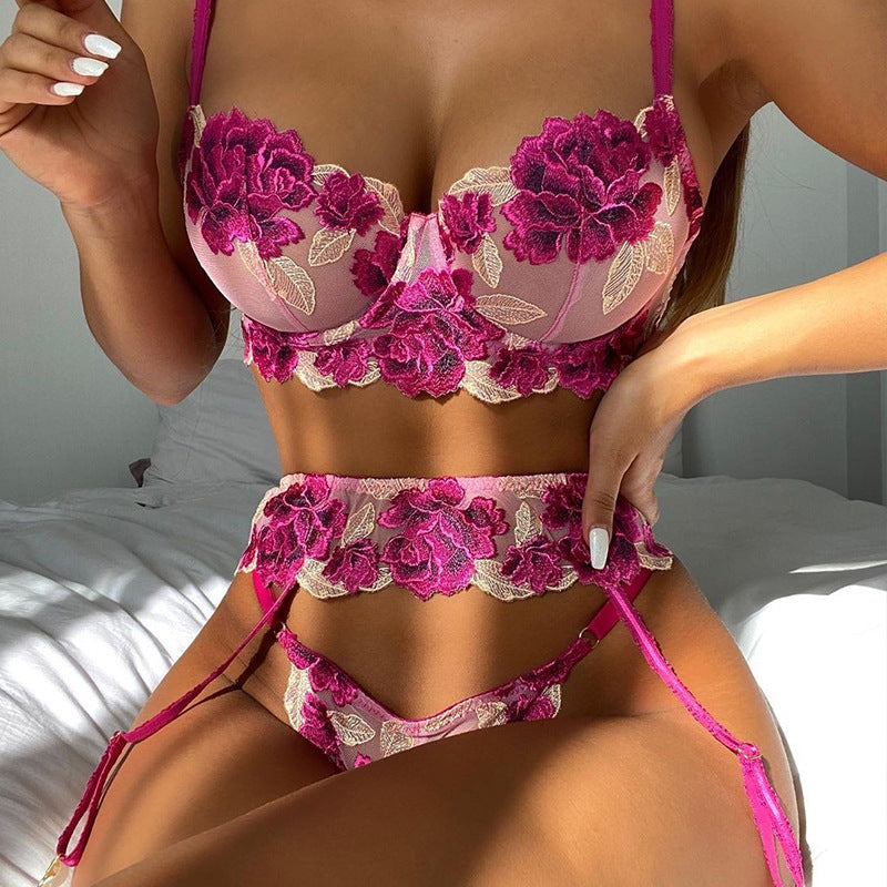 Conjunto de lencería sexy de encaje bordado