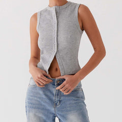 Crochet Knitted Vest Button Down Tank Top