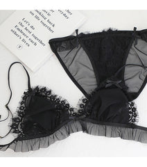 Eyelash Lace Thin Breathable Hollow Sexy Lingerie Set