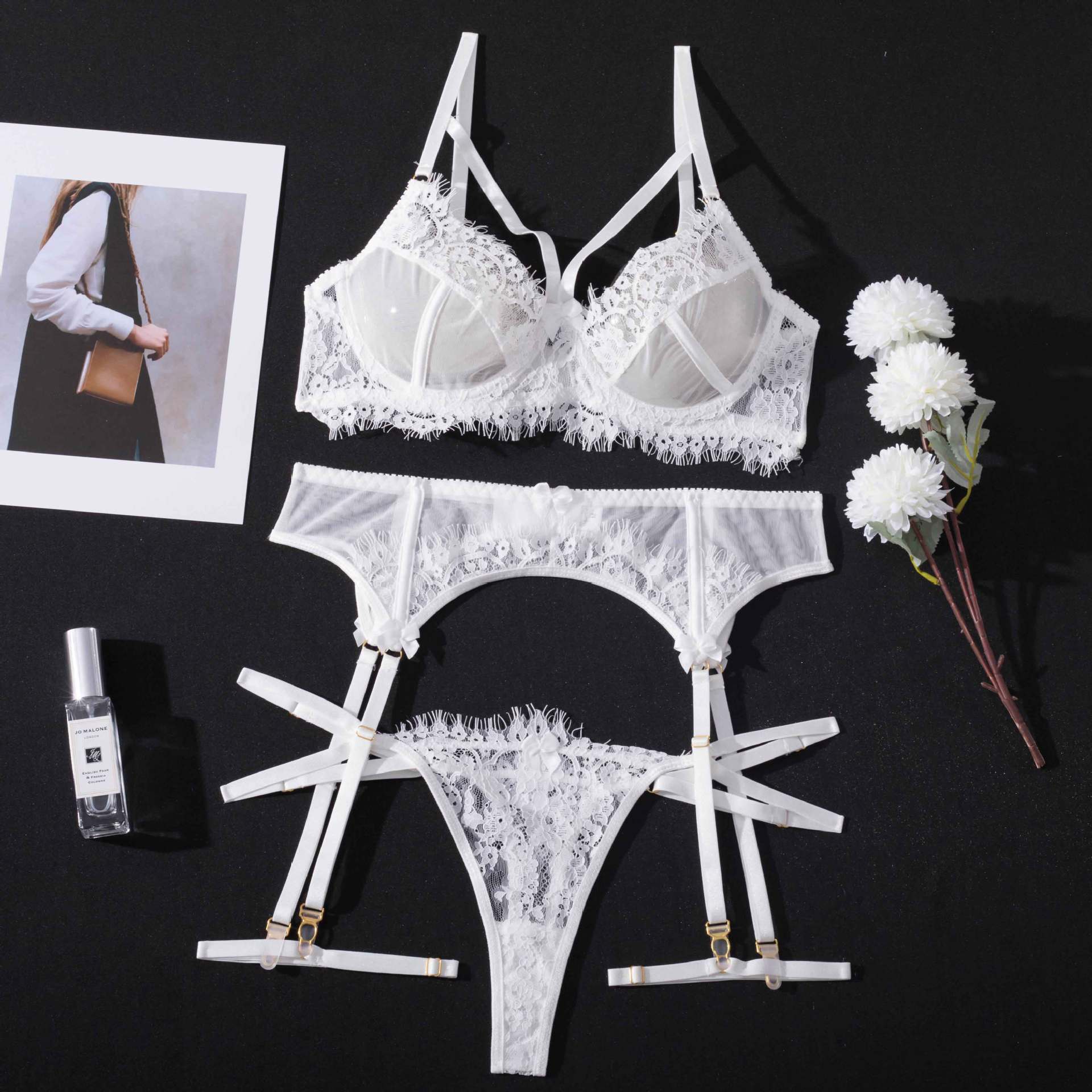 Eyelash Lace Garter Sexy Lingerie Set