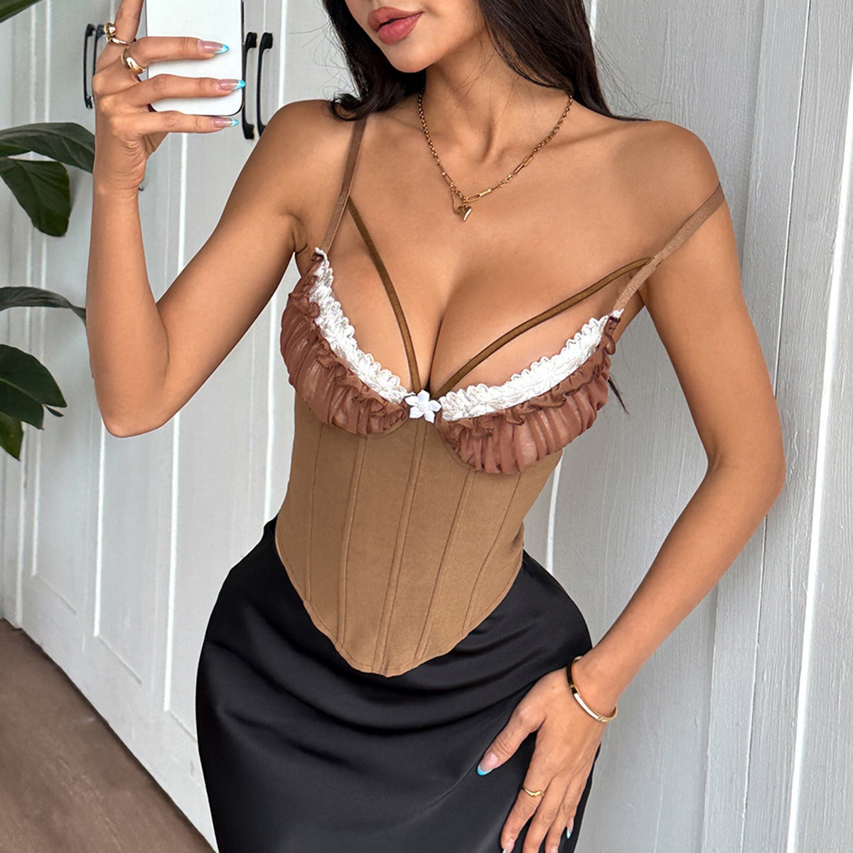 Mesh And Lace Herringbone Camisole