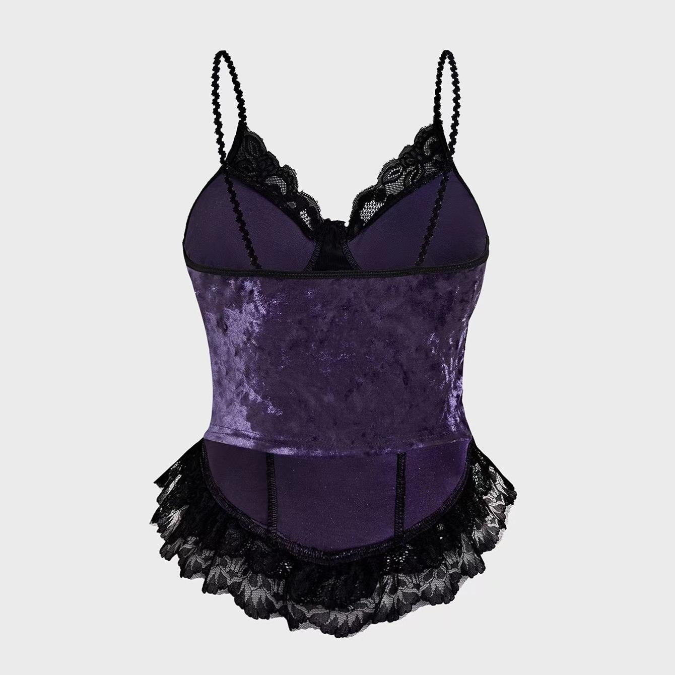 Vest Dark Gothic Lace Purple Suspenders