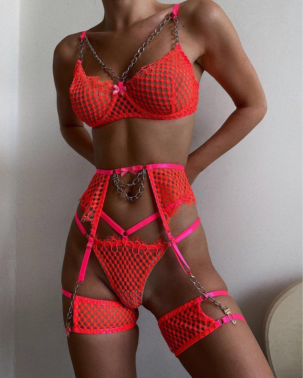 Metal Chain Mesh See-Through Sexy Lingerie Set