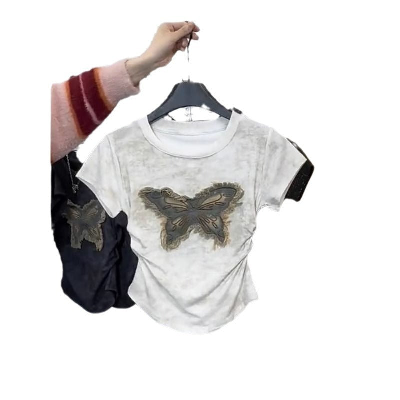 Tie-Dyed Butterfly Straight Shoulder T-Shirt