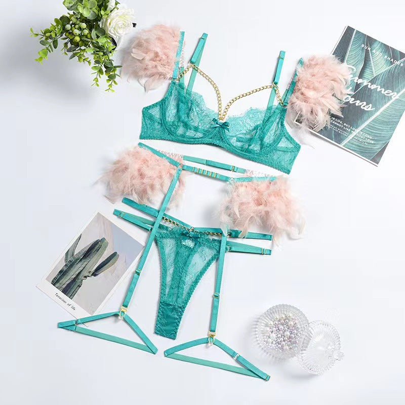 Sexy ultradünnes erotisches Dessous-Feder-Dessous-Set