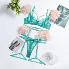 Sexy Ultra-Thin Erotic Lingerie Feather Lingerie Set