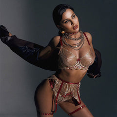 Corrugated Embroidered Sheer Mesh Satin Sexy Lingerie Set