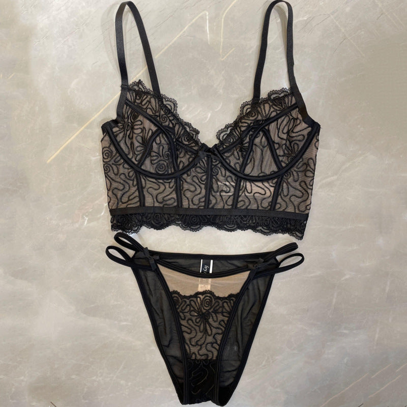 New Lace Push Up Sexy Ultra-thin Perspective Lingerie Set