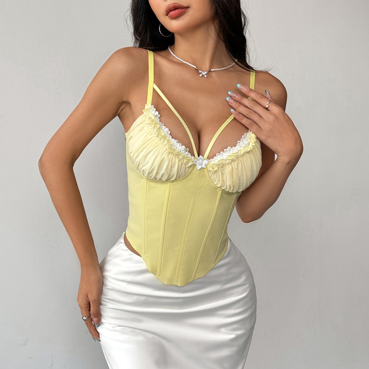 Mesh And Lace Herringbone Camisole
