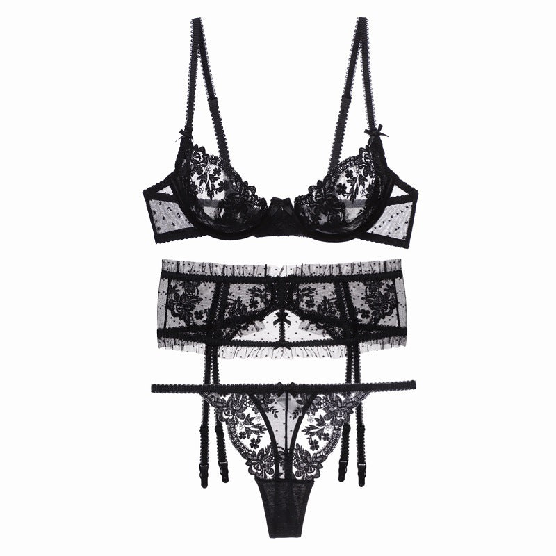 Sexy Dessous 3-teiliges Set Ultra Tüll Spitze Transparent Cutout