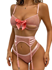 Mesh Bow Detail Lace Sexy Lingerie Set