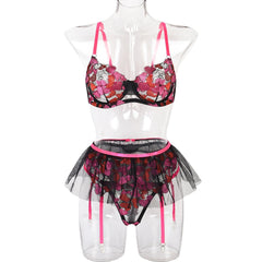 New Love Bestickter Tutu-Rock Sexy 4-teiliges Dessous-Set