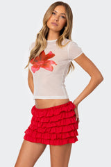 Mesh Printed Round Neck T-Shirt Top 2yk