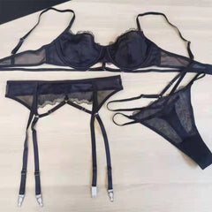 Nuevo conjunto de lencería sexy de malla con encaje ultrafino