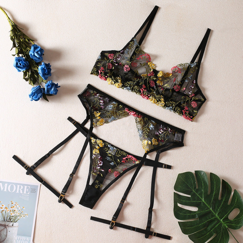 Sexy Perspektive Gelb Pastoral Floral Dessous Set