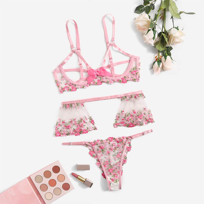 Sexy Dessous-Set mit Blumenstickerei und Spitze