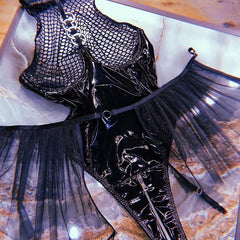 PU Leather Fishnet Open Brust Sexy Lingerie Set