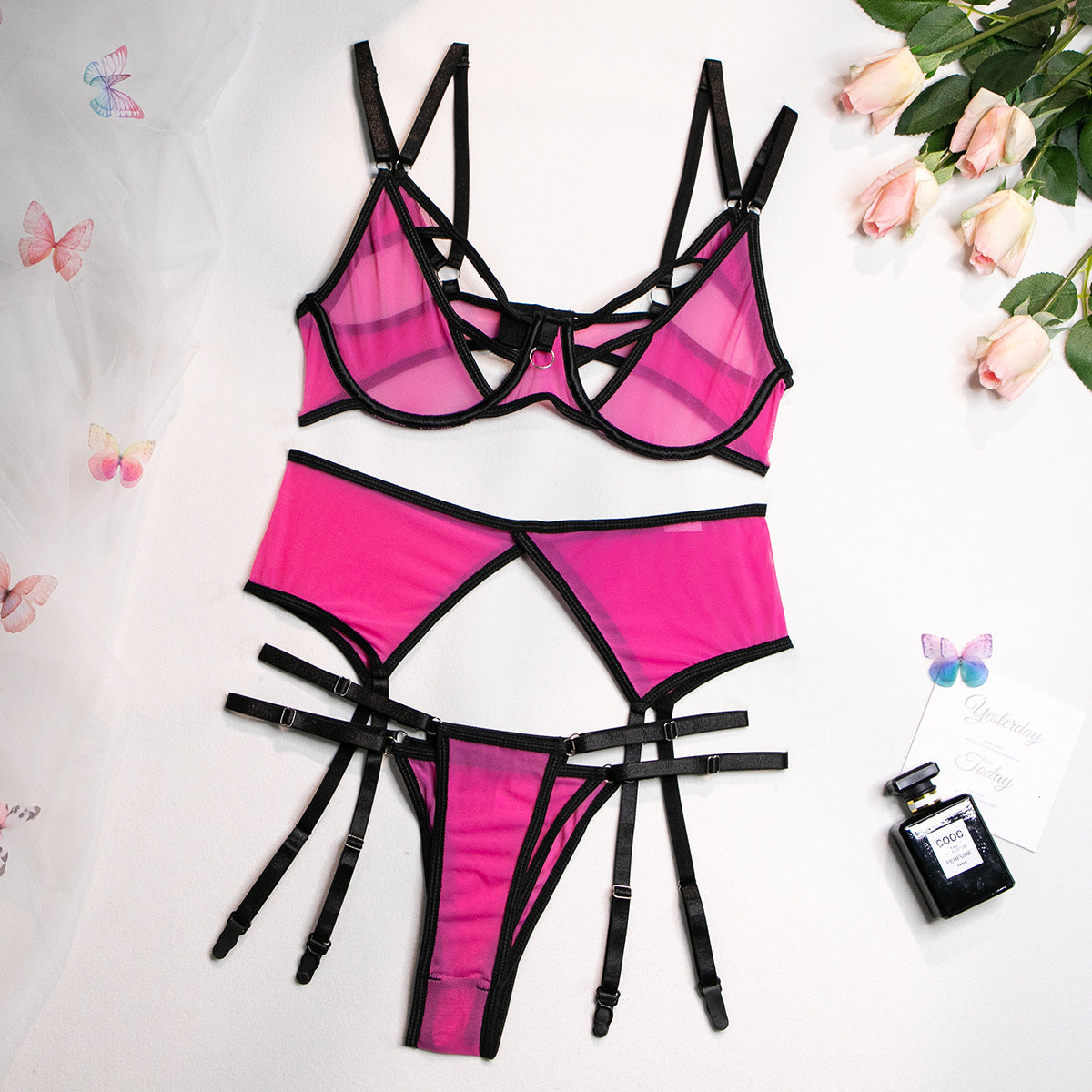 Cutout Contrast Sexy Lingerie Set