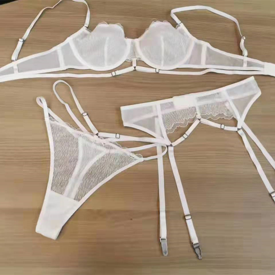 Nuevo conjunto de lencería sexy de malla con encaje ultrafino