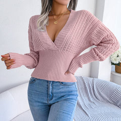 Winona - Pink Knitted V Neck Sweater Top