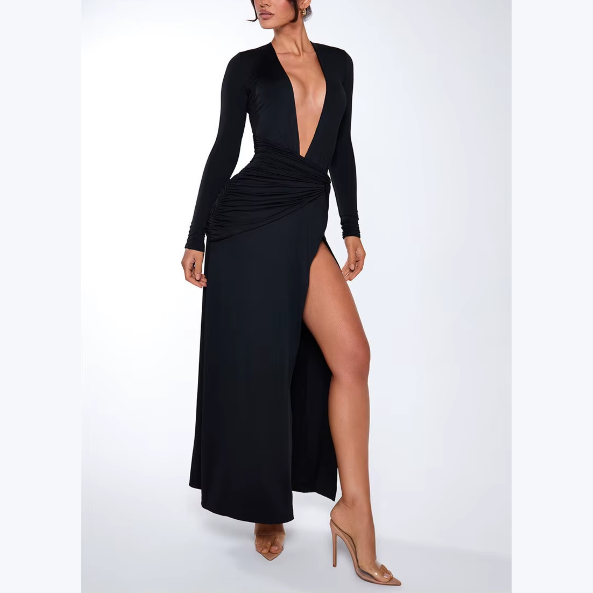 Xanthe - Black Deep V Neck Maxi Dress