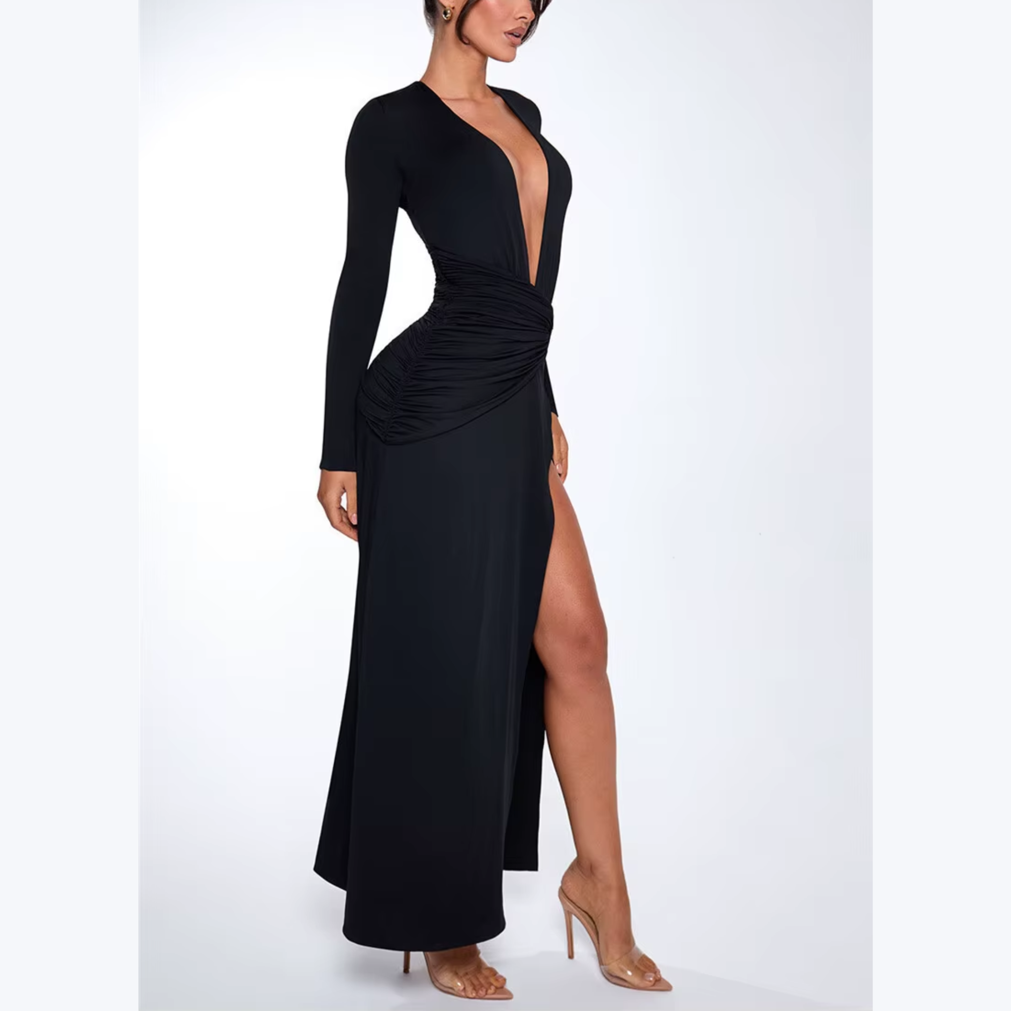Xanthe - Black Deep V Neck Maxi Dress