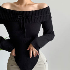 Y2K Off-Shoulder Knit Top