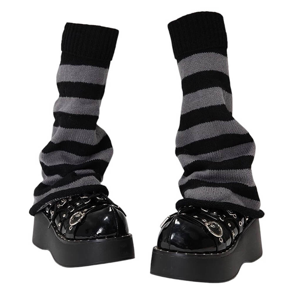 Black & Grey Striped Leg Warmers